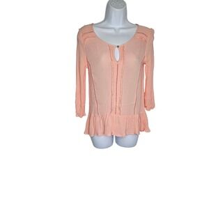 LC Lauren Conrad Peasant Top Keyhole Blouse Ruffle Hem 3/4 Sleeve Size S